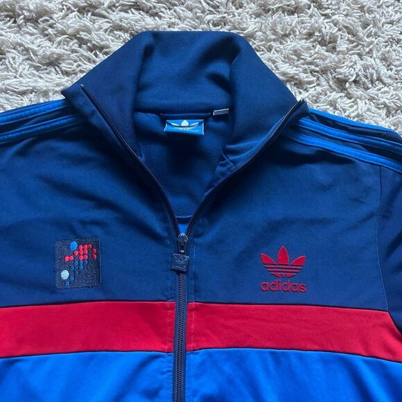 Vintage 1980s Adidas Tracksuit Zip Up Track Suit Jacket Size M Soccer Blue Red - Picture 2 of 12